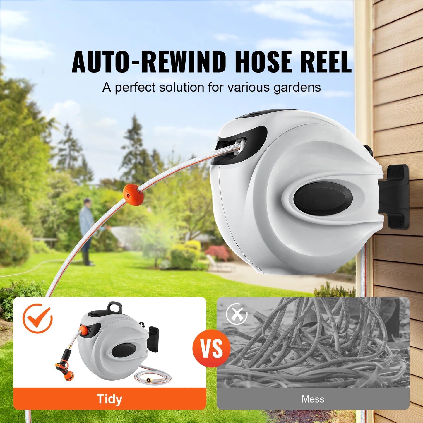 SucceBuy Retractable Hose Reel With 180° Swivel Wall Mount