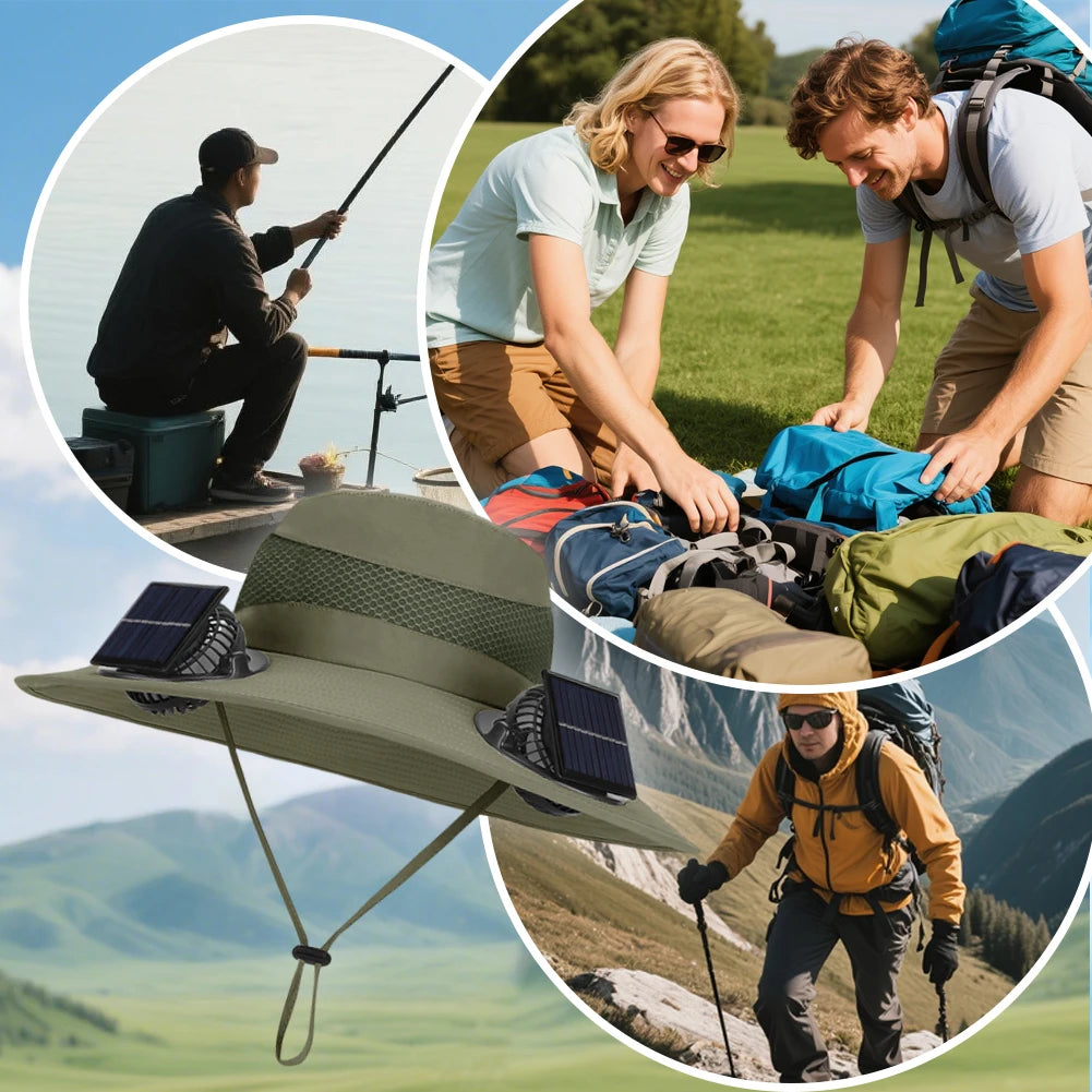 Wide Brim Solar Fan Hat With USB Charging Fans
