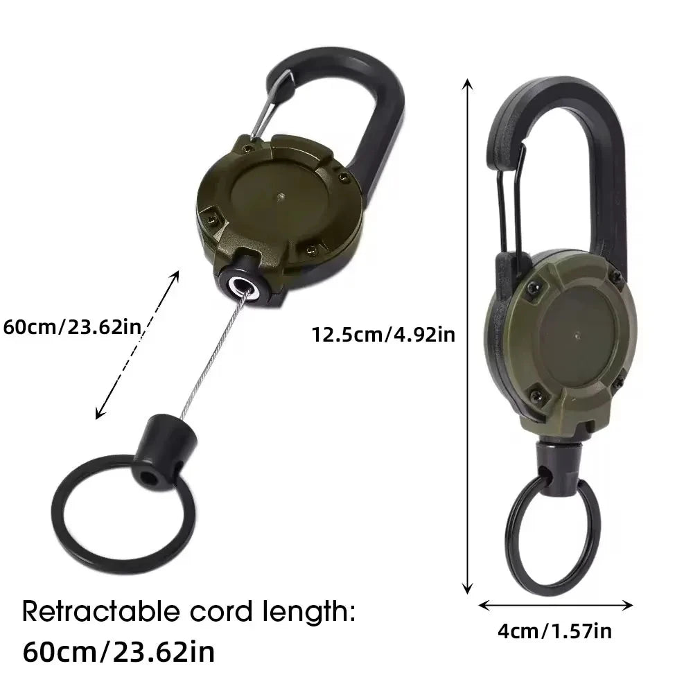 Retractable Heavy Duty Carabiner With Steel Wire Rope Buckle Keyring