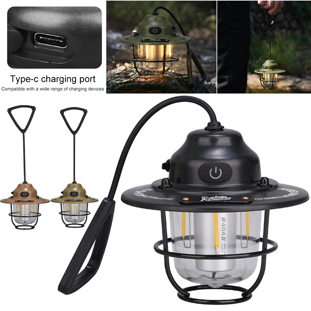 LED Camping Lantern Dimmable Type C Charging Retro Light 4 Modes Multifunction