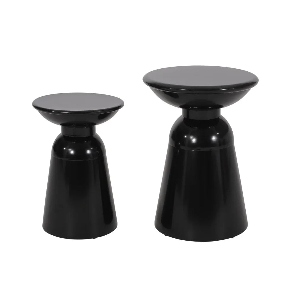 Metal End Tables Set of Two Outdoor Modern Pedestal Design