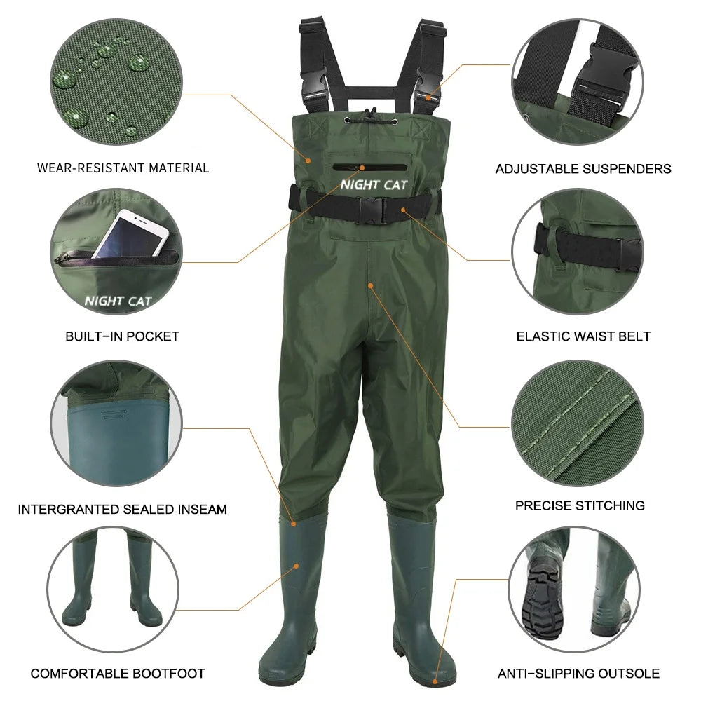 Night Cat Unisex Chest Wader Waterproof Fishing Gear With Boots