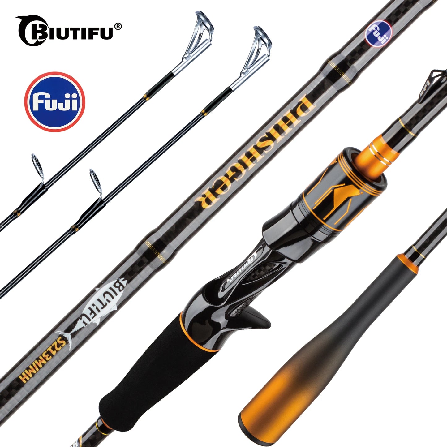 BIUTIFU Spinning Casting Fuji Guide 2 Section Carbon Baitcasting Rod 7 To 80g