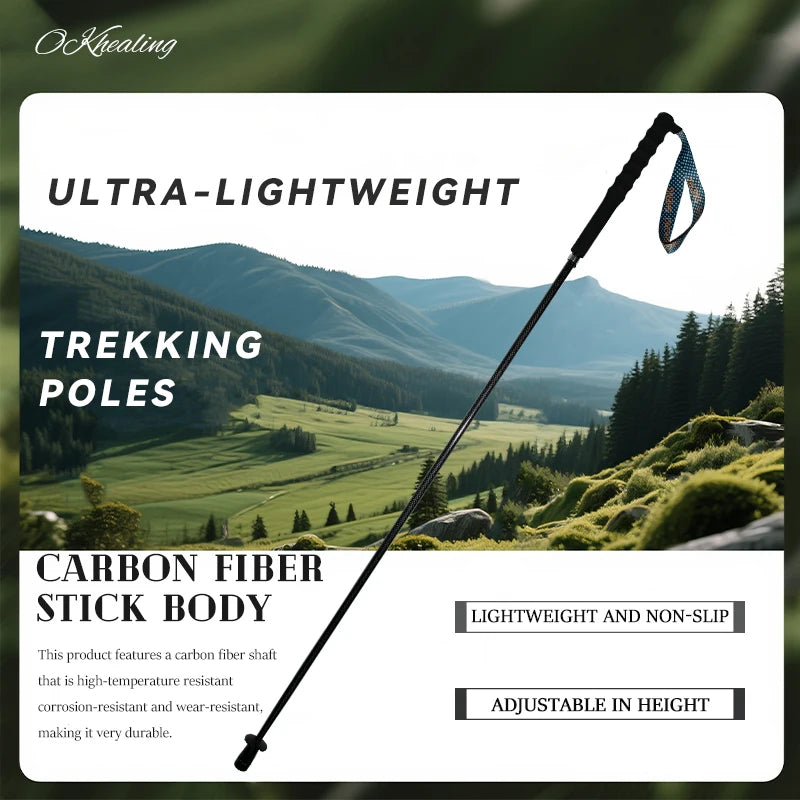 OKHEALING Carbon Fiber Trekking Poles Telescopic Hiking Cane