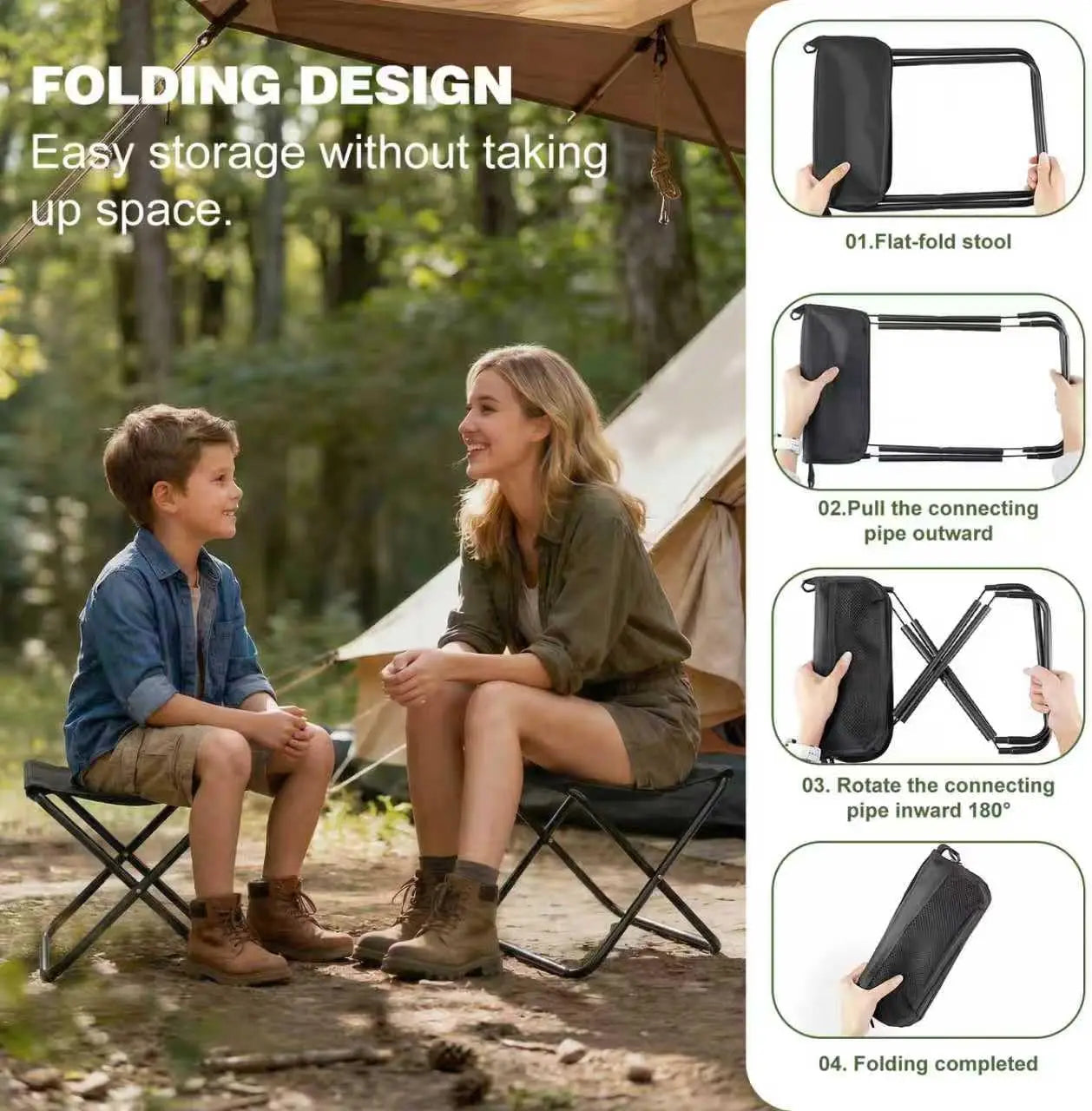 Camping Stool All Terrain Folding Pocket Chair With 270Lbs Capacity