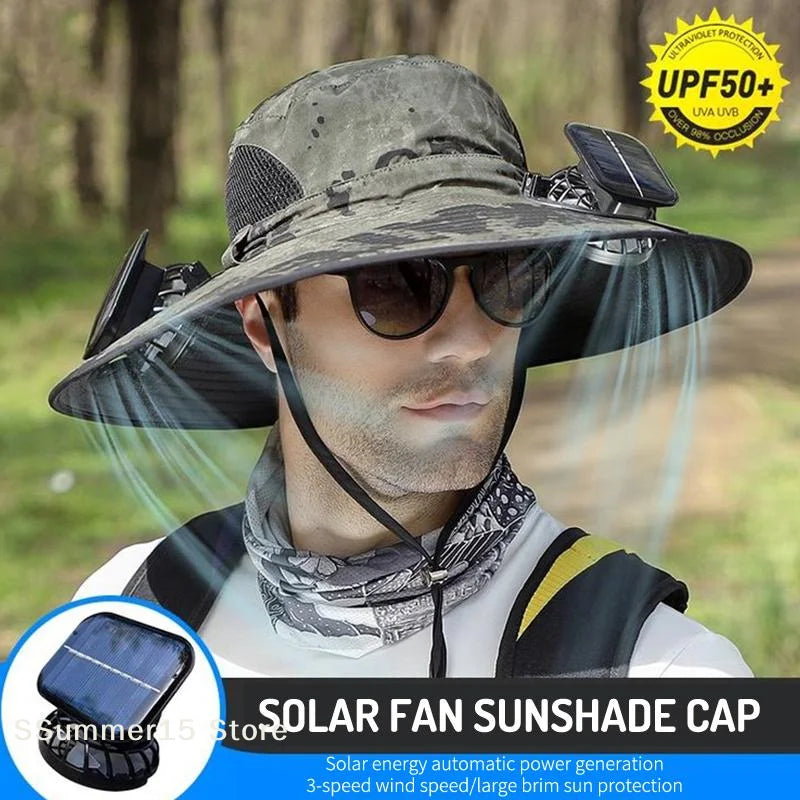 Solar Powered Fan Quick Dry Bucket Hat USB Charging For Men Outdoor