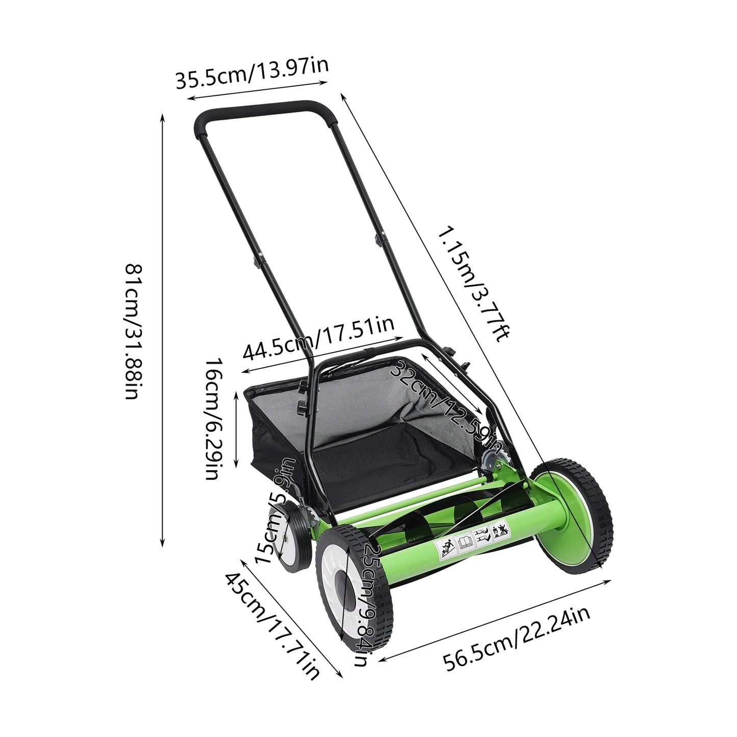16 Inch Manual Push Reel Lawn Mower 5-Blade Cordless Lawn Mower with 4 Wheels and Removable Grass Catcher for Home Garden Yard