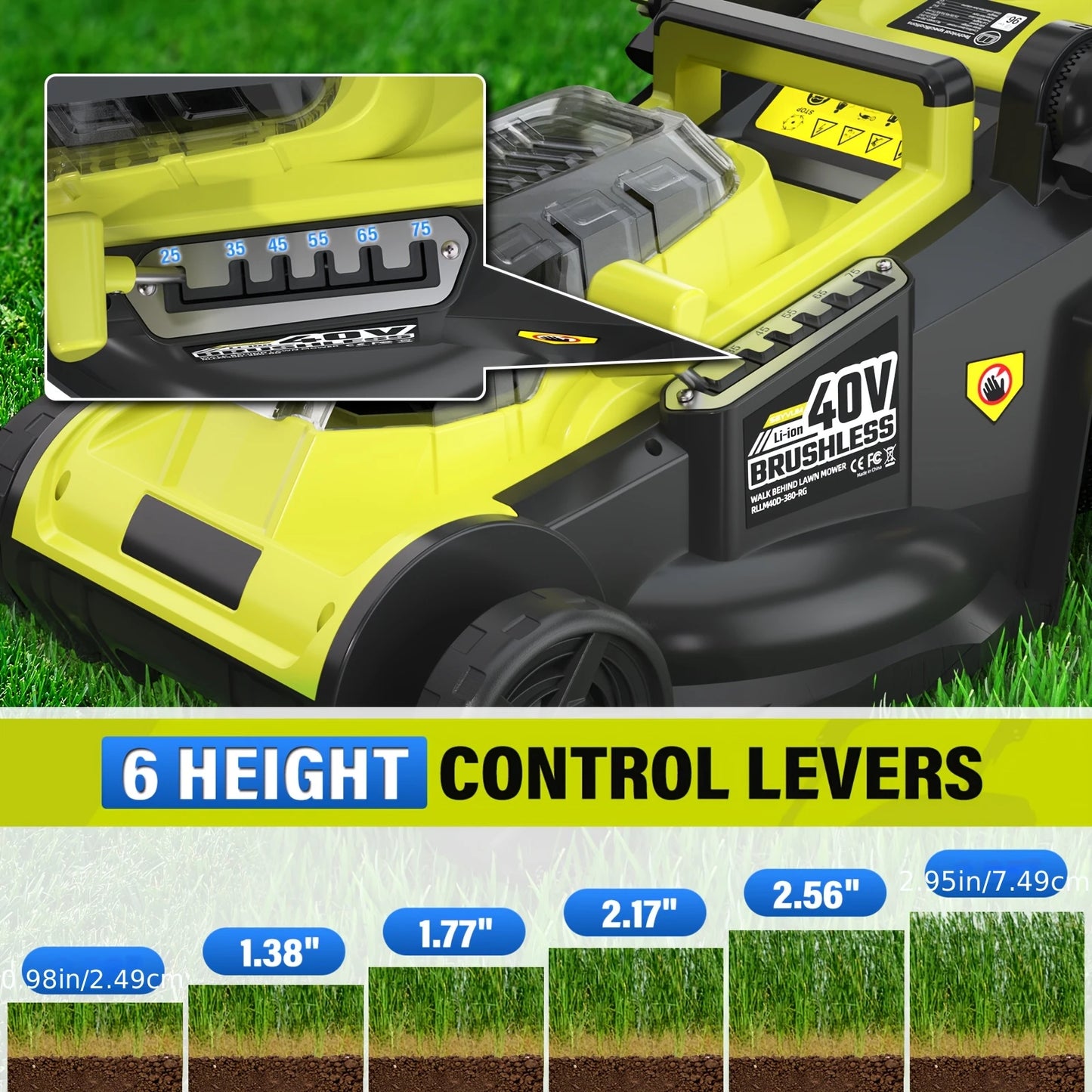 40V Cordless Lawn Mower With 11.89 Gallon Grass Collection Bag