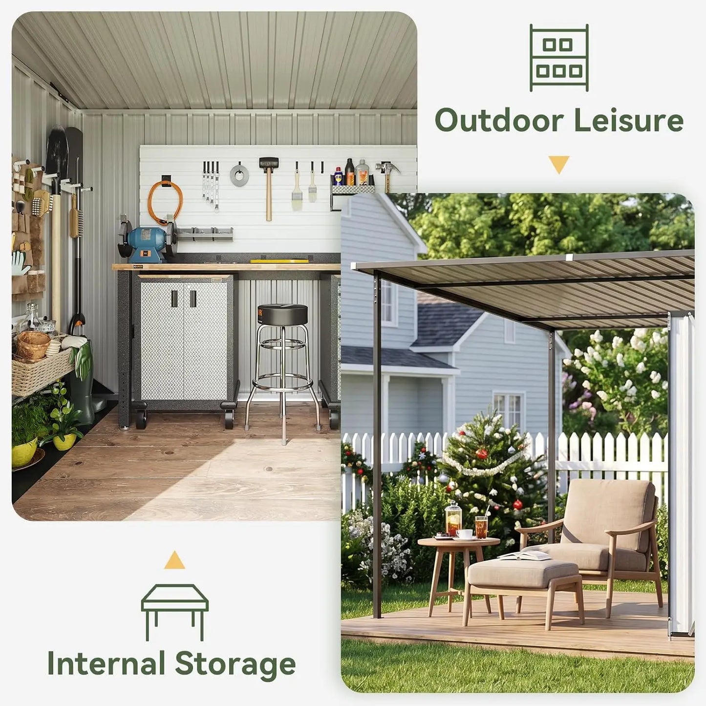 7x6FT Outdoor Storage Shed & Hardtop Canopy Gazebo Combo | 13.3x5.6FT Metal Lean to Shed, 2-in-1 Garden Bike Shed, Customized