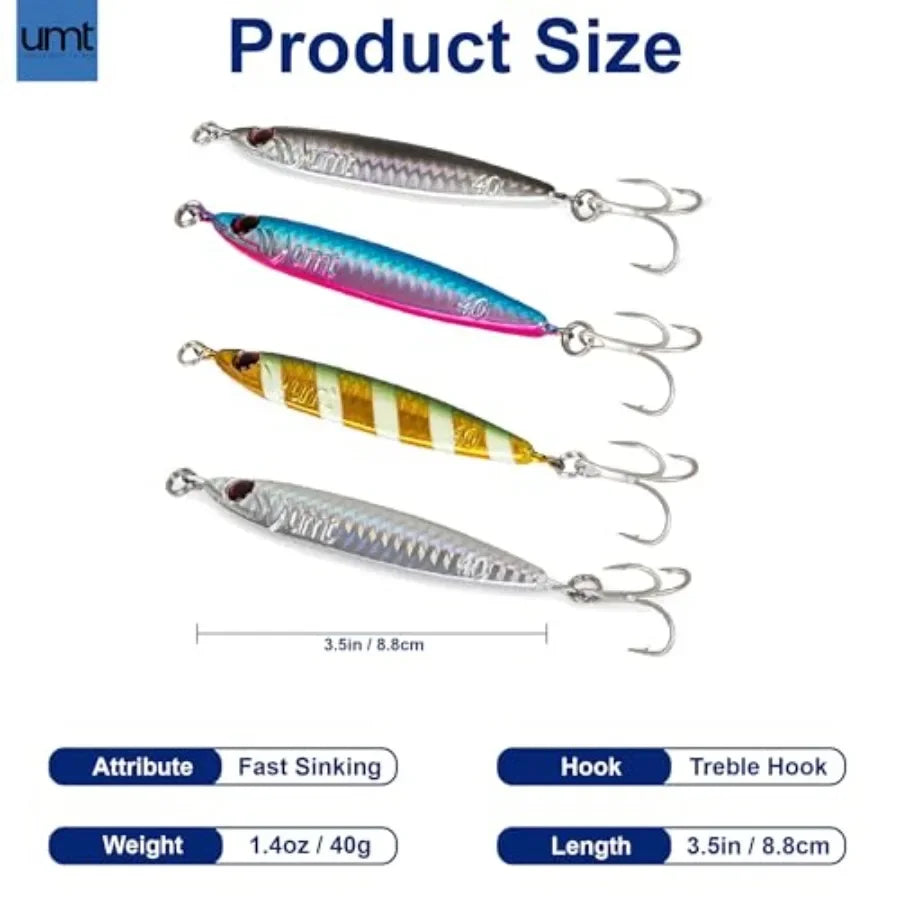 Casting Jigs Set With Super Sharp Treble Hooks For Sea Bass Fluke Porgy Tautog
