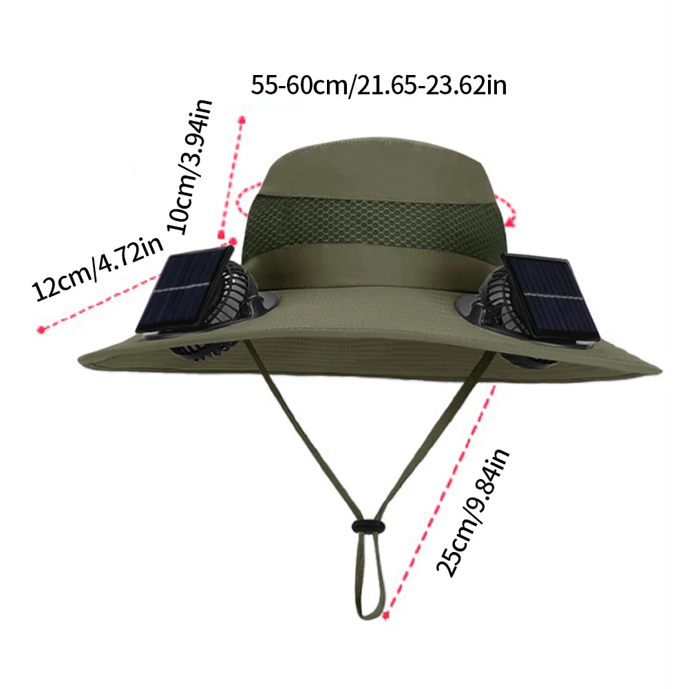 Wide Brim Solar Fan Hat With USB Charging Fans