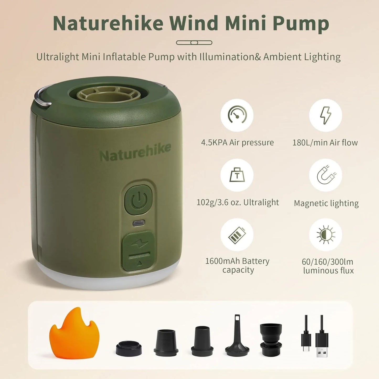 Naturehike Multi Function Air Pump Outdoor Portable Fast Charge Inflatable Mat