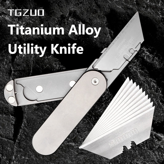TGZUO Titanium Alloy Folding Knife Outdoor Utility Box Cutter SK5 Blades