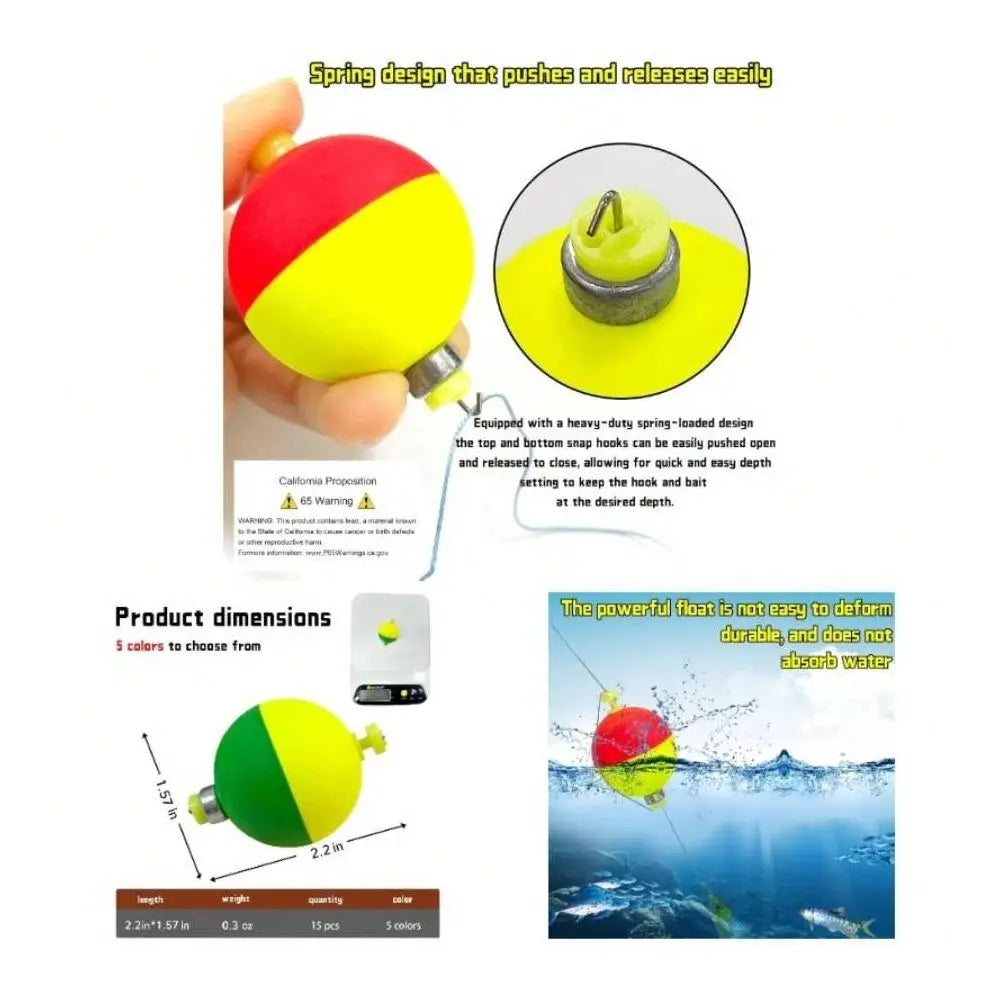 Weighted Fishing Bobbers Set Foam Floats With Push Button Spring