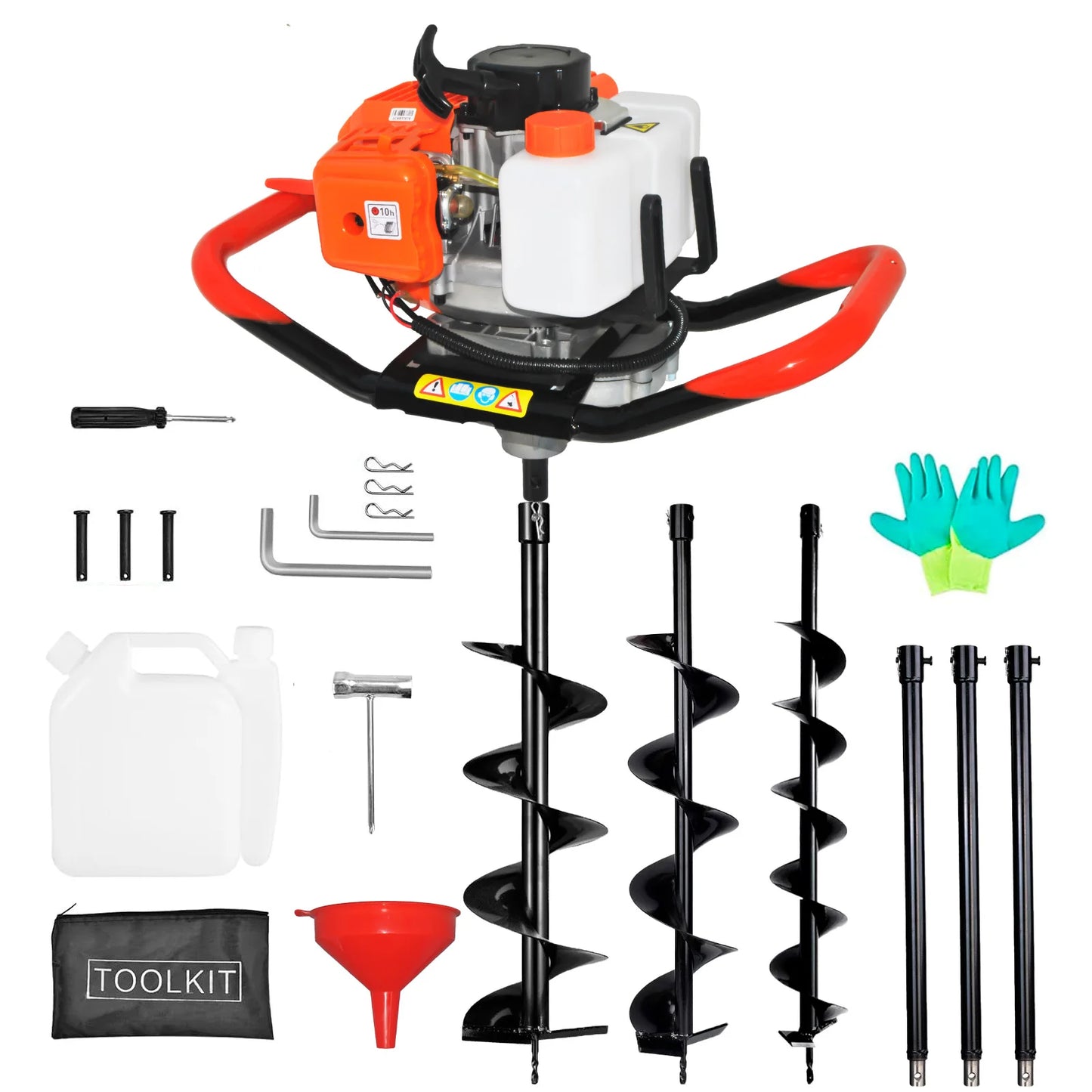Gas Powered Post Hole Digger With 2-Stroke Engine And Auger Bits
