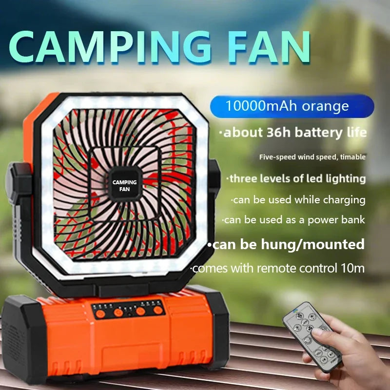 Outdoor Camping Fan With Bluetooth Speaker 20000mAh Battery And Hook