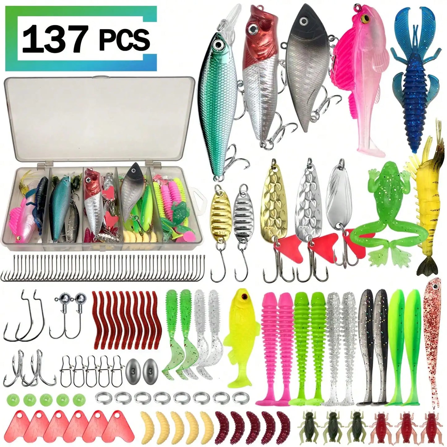 85Pcs Fishing Lure Set With Box Soft Baits Spoon Baits Hooks Hard Baits