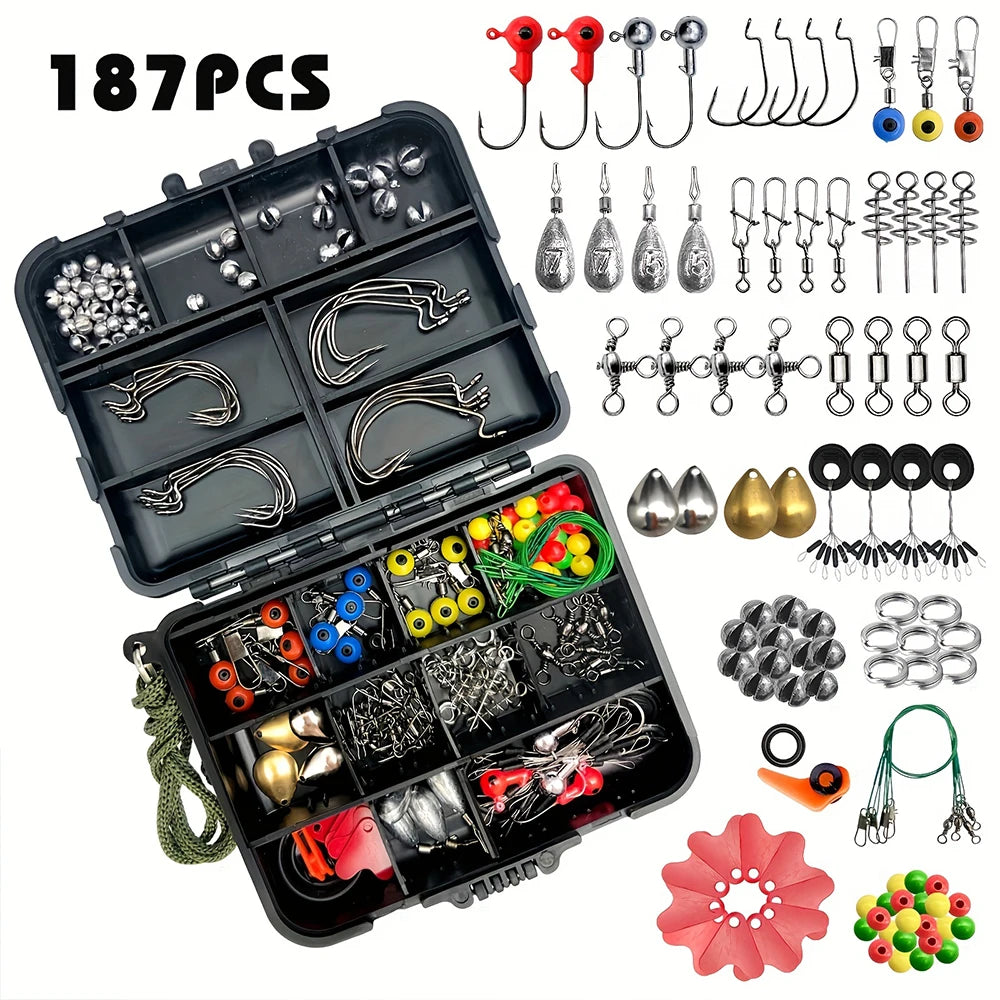 187 Piece Ultimate Fishing Kit With Premium Hooks And Accessories