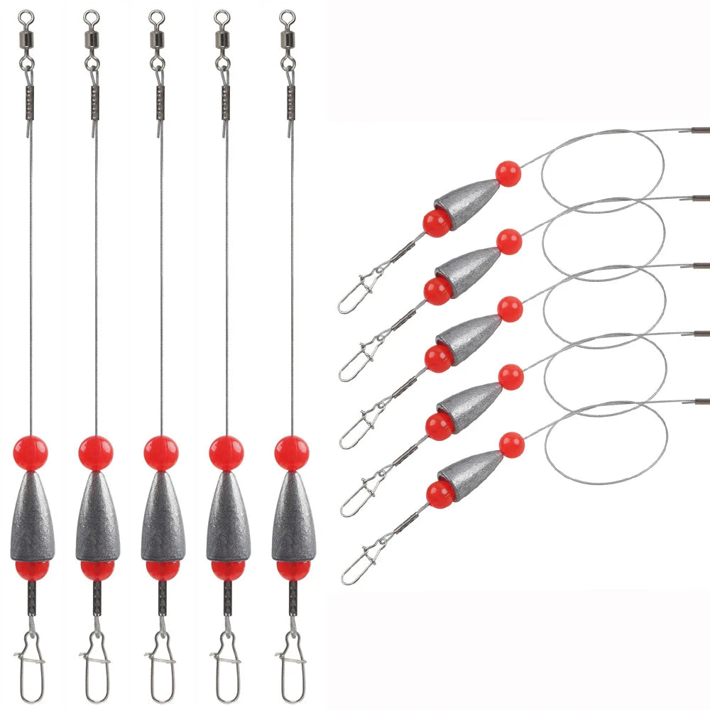 Texas Rig Fishing Weights Set Pre Tied Leaders 5 Pcs Carolina Rig