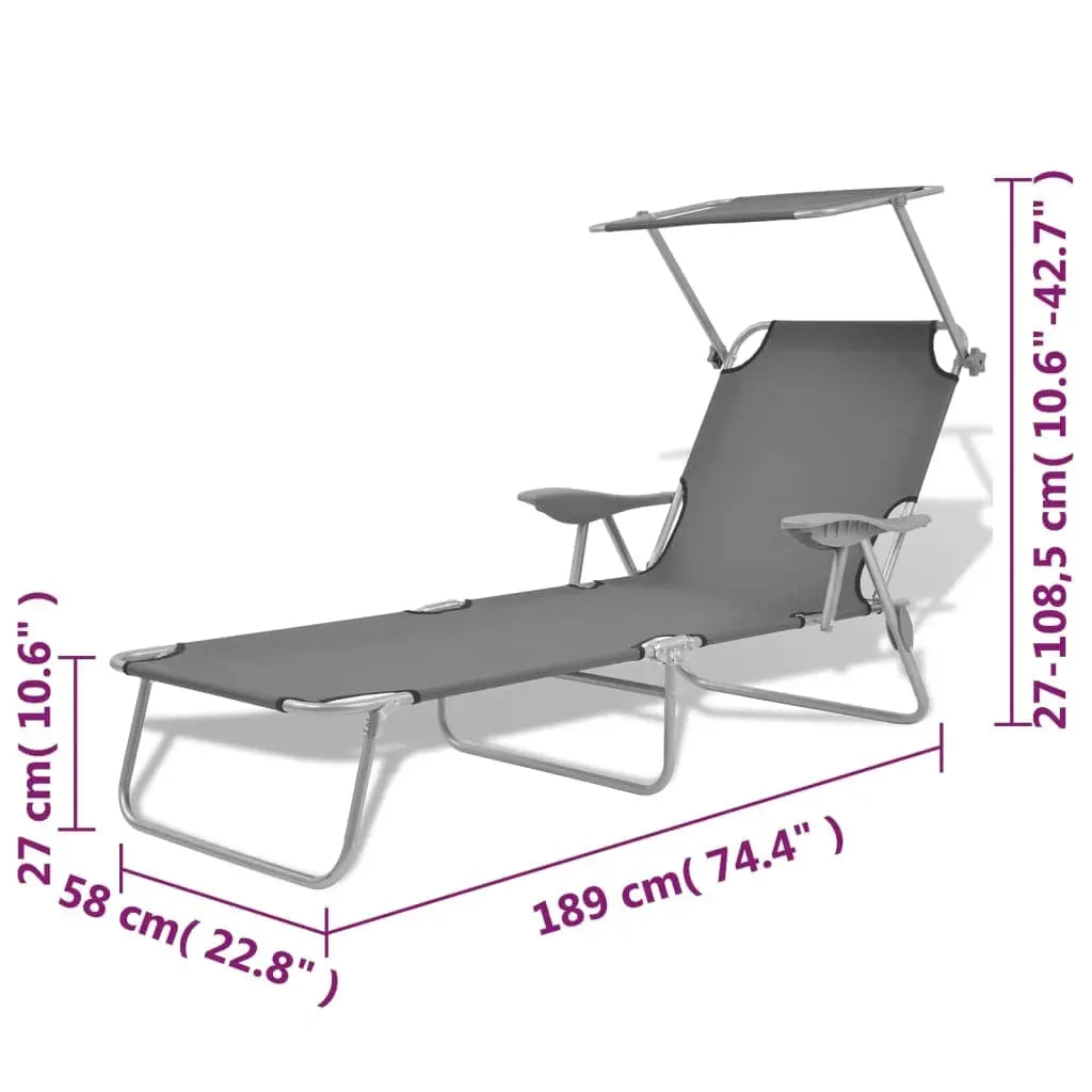 Steel Outdoor Sun Lounger With Adjustable Canopy For Poolside