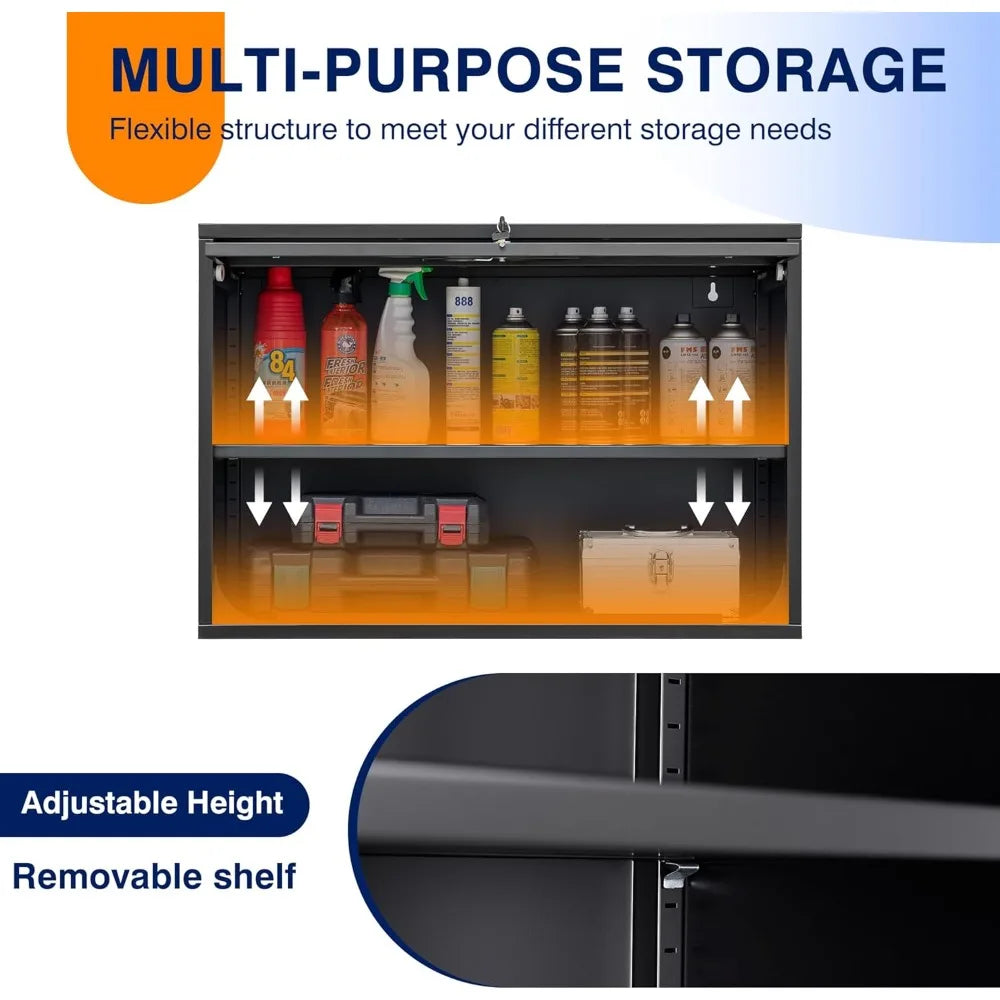 Metal Garage Wall Cabinet with Doors and Shelves, Wall Mounted Metal Storage Cabinet, Floating Garage Tool Cabinet, Customized