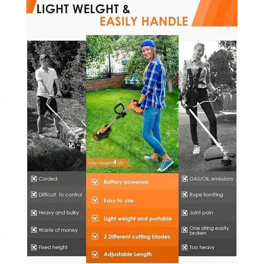 XMSJ String Trimmer Edger Whacker Grass Eater Lawn Cutter 21V