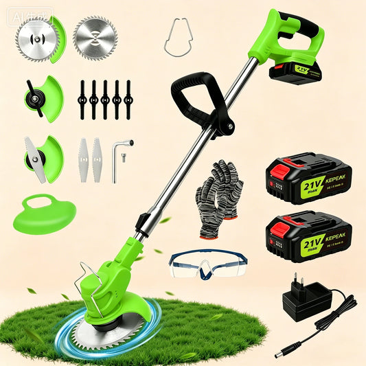 Cordless Lawn Mower And Telescopic Grass Trimmer 3 In 1 21V Two Batteries