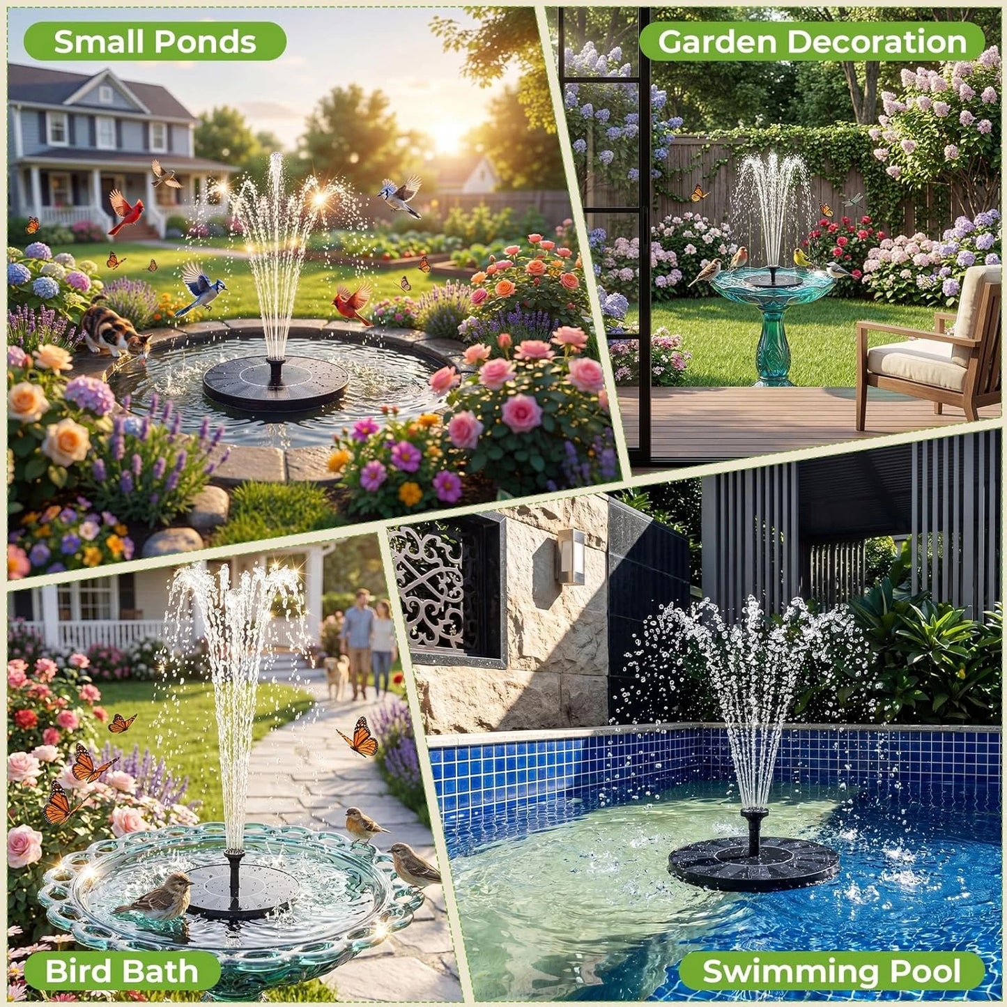  Solar Fountain with 6 Nozzles and 4 Crash Bars, High Water Spray&Stable Floating Solar Water Fountain Suitable for Bird Bath Garden Pond Fish Tank, Ideal Outdoor Landscape Decor