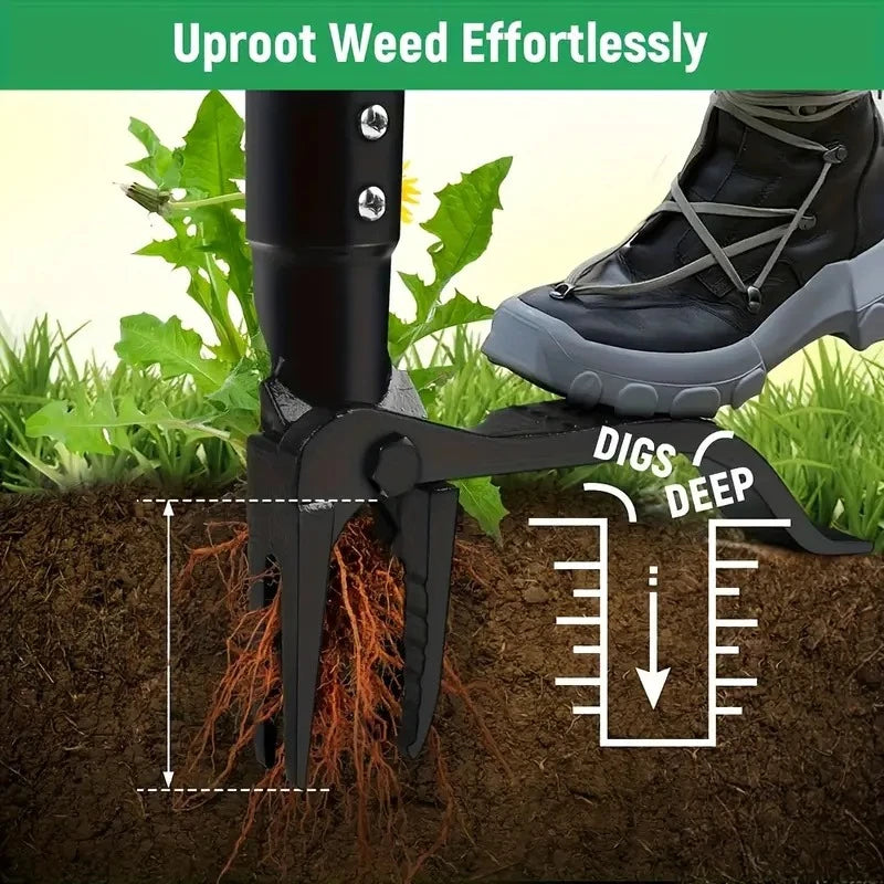 Stainless Steel 4-Prong Weed Puller With Adjustable Handle