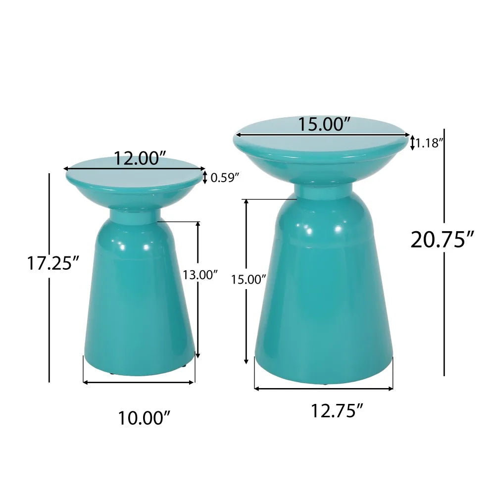 Metal End Tables Set of Two Outdoor Modern Pedestal Design