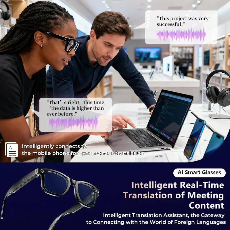 Smart AI Camera Glasses Real Time Translation 1080P Video Bluetooth