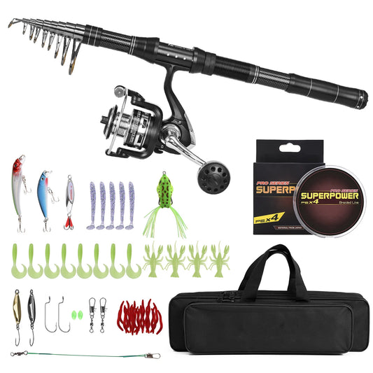 Telescopic Fishing Rod And Reel Kit With Lures Carry Bag