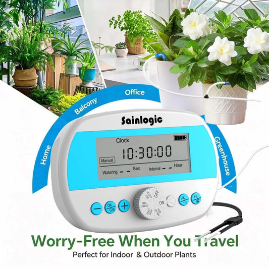 Sainlogic Drip Irrigation Kit, Auto Plant Watering System, Anti-Siphoning Device, 15 Pots DIY Timer Pump for Indoor Garden