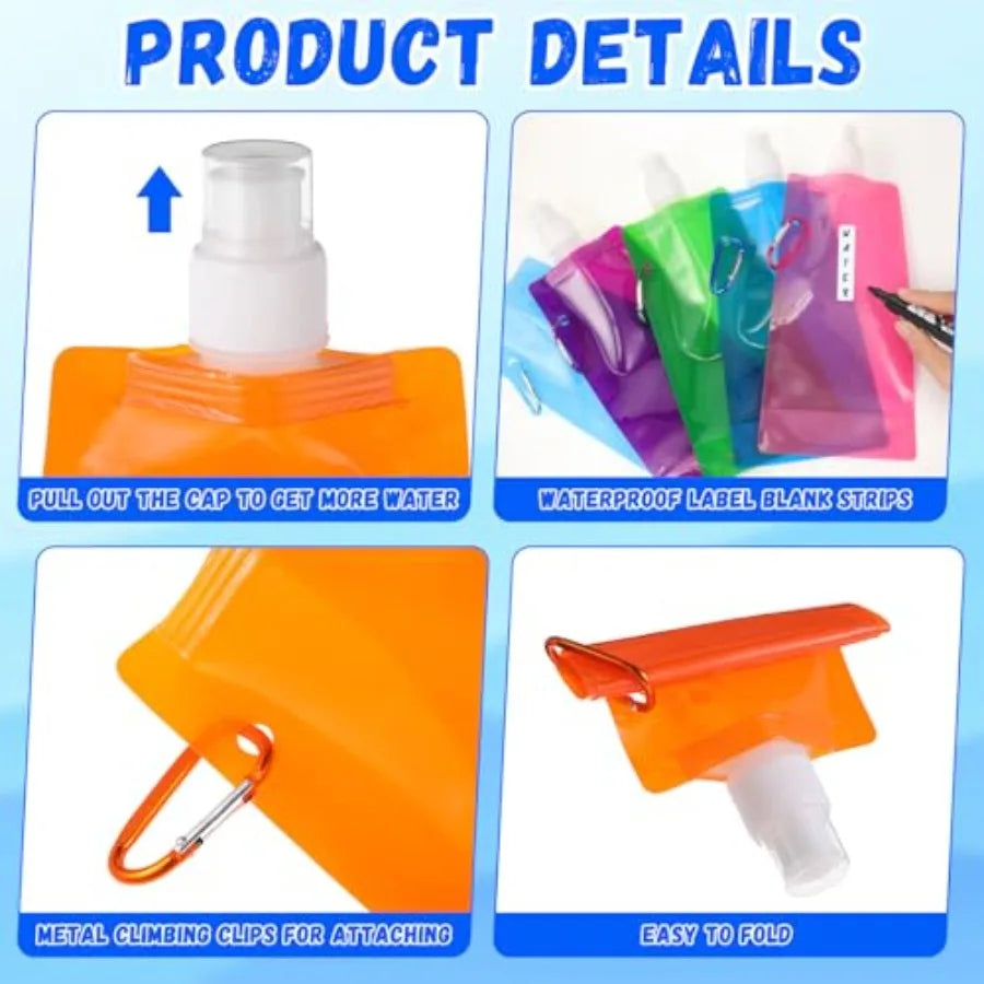 3 Pack Collapsible Water Bottles With Carabiner Leak Proof Reusable