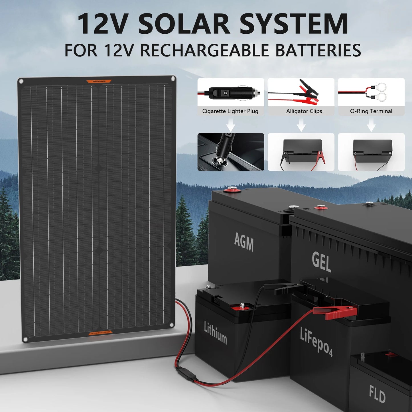 MHPOWOS 30W 12V Solar Charger Maintainer Car Boat RV