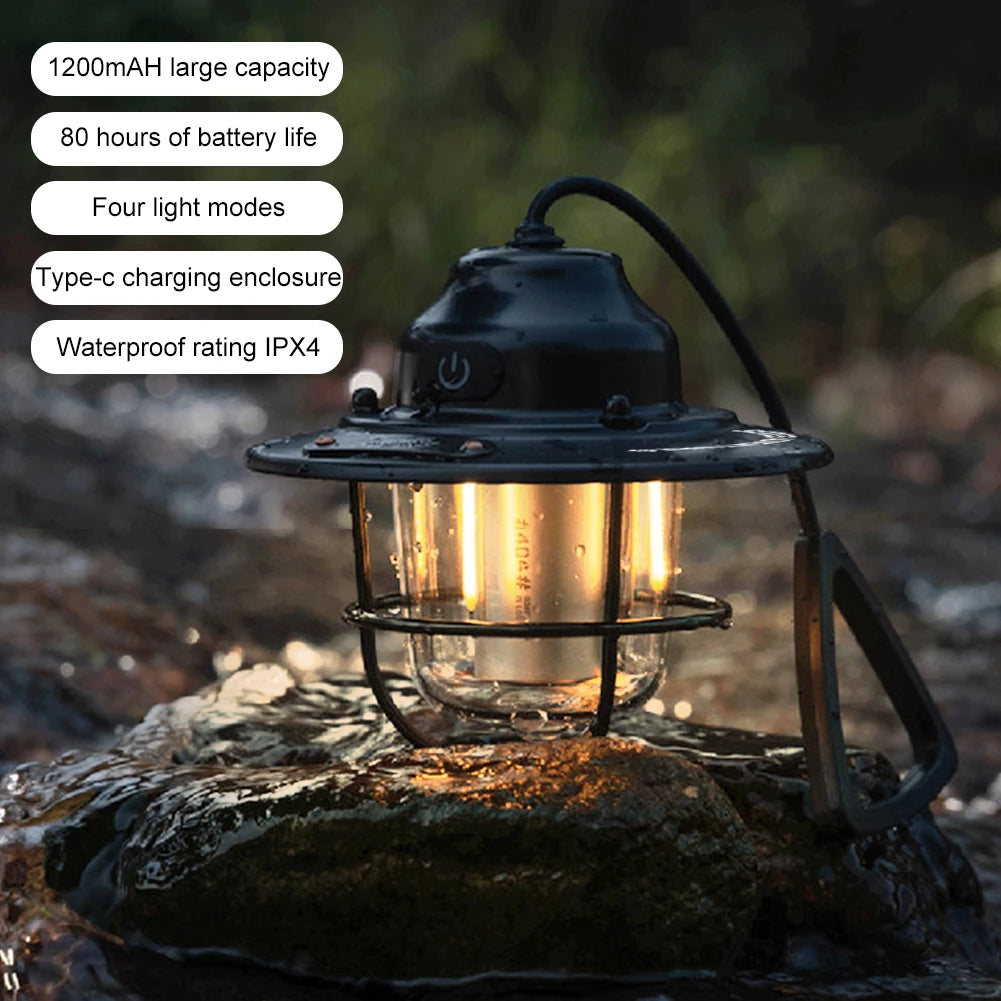 LED Camping Lantern Dimmable Type C Charging Retro Light 4 Modes Multifunction