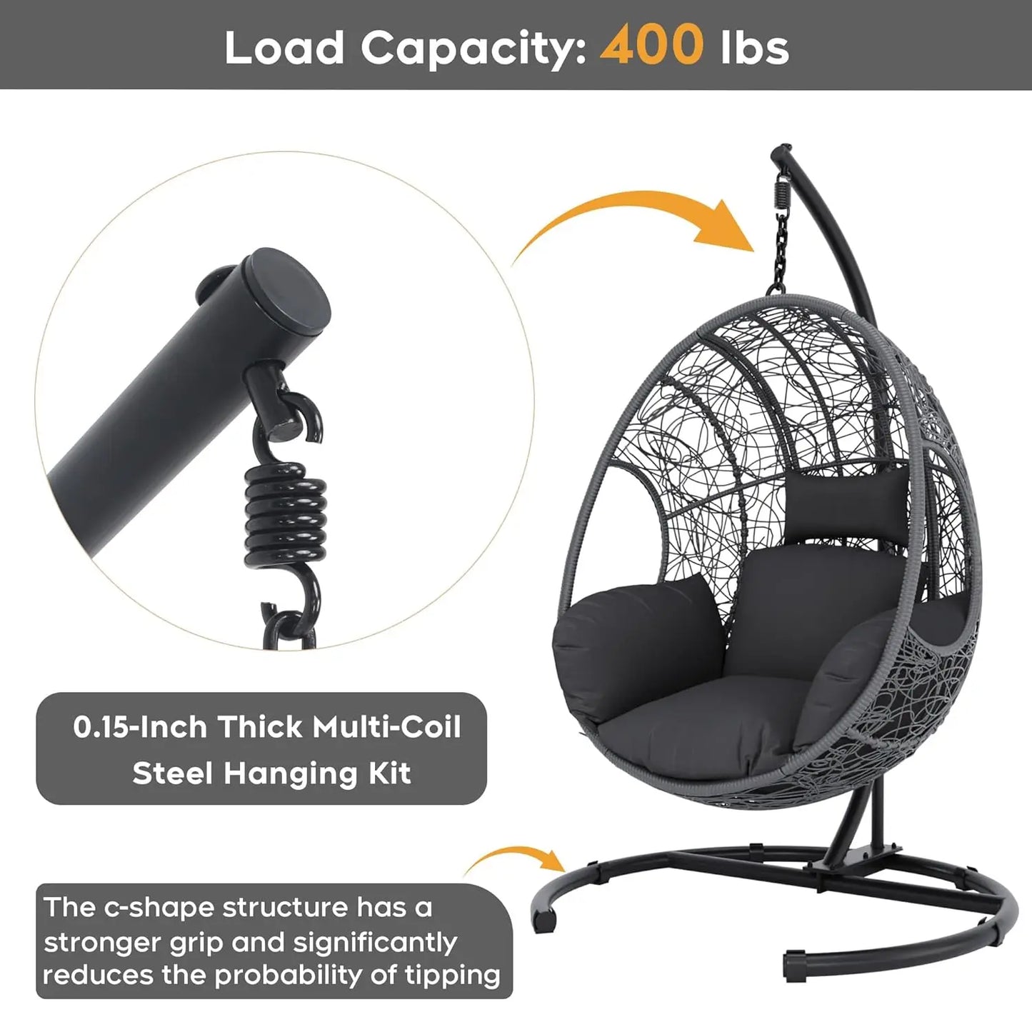 Hanging Egg Chair Outdoor Swing Stand With PE Wicker Cushion