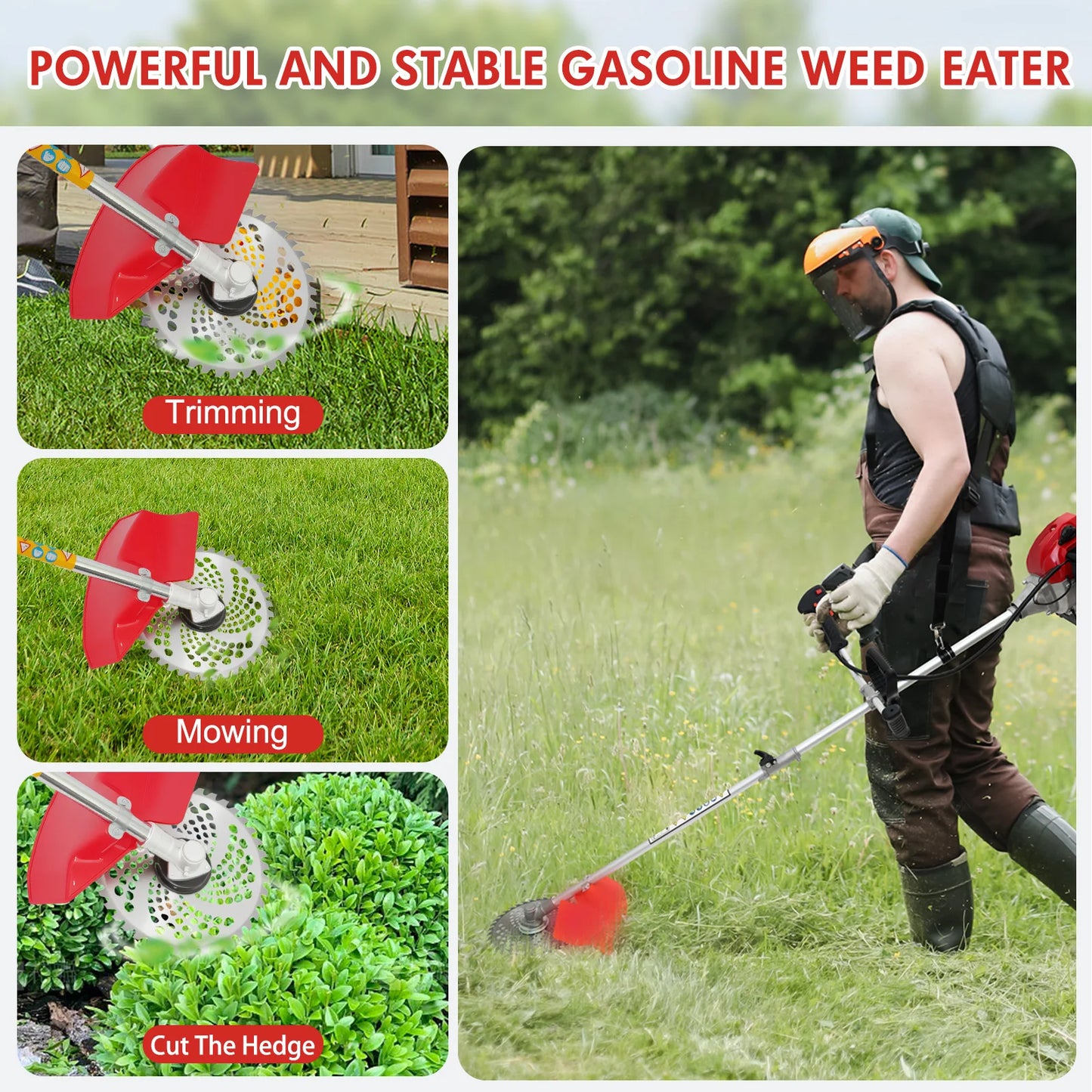 Gasoline Lawn Mower 2-Stroke 4 In 1 With Telescopic Handle