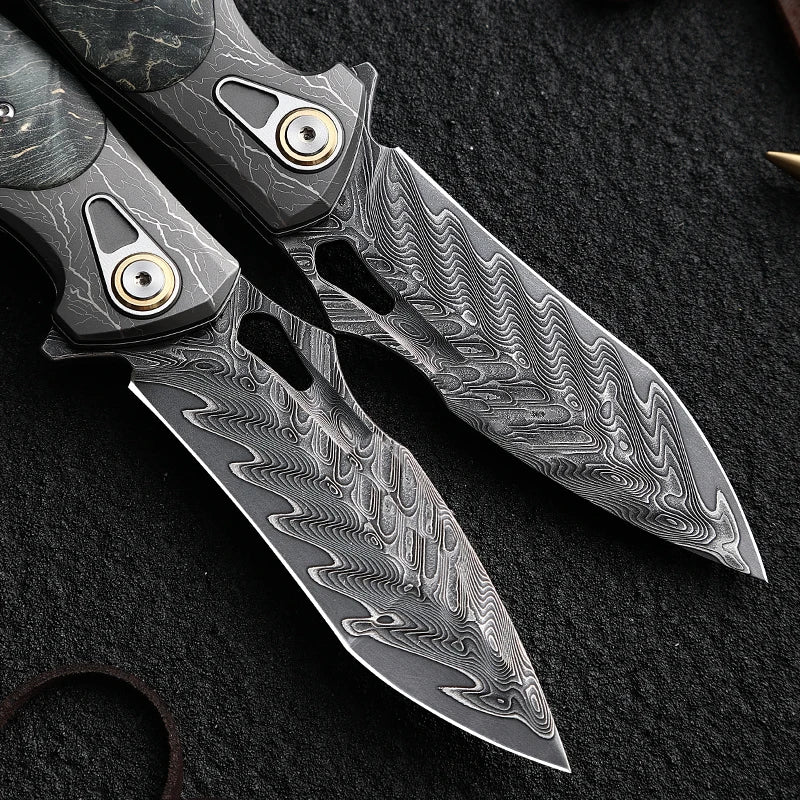 ALVELY DIY Supplies Folding Knife Damascus Steel Outdoor EDC Camping Hunting