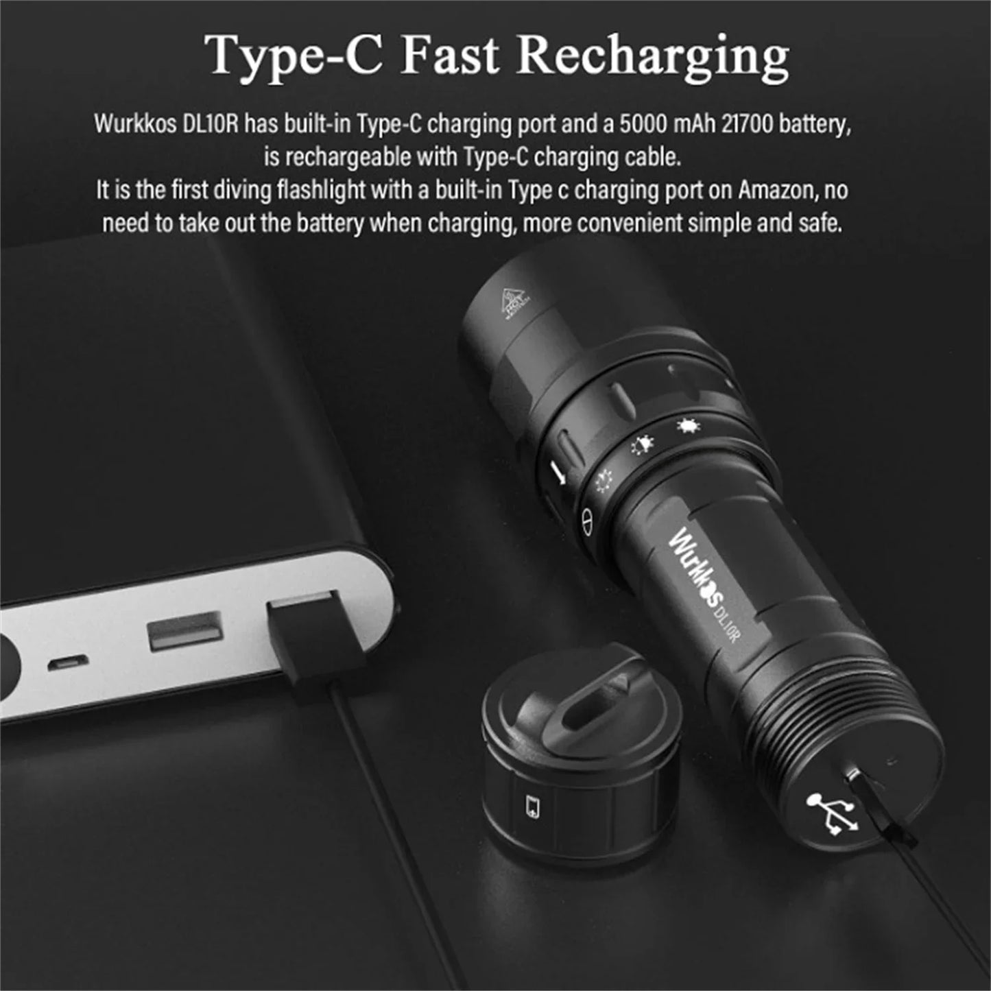 Wurkkos DL10R XHP70.2 Scuba Diving Torch 4500lm USB-C Rechargeable