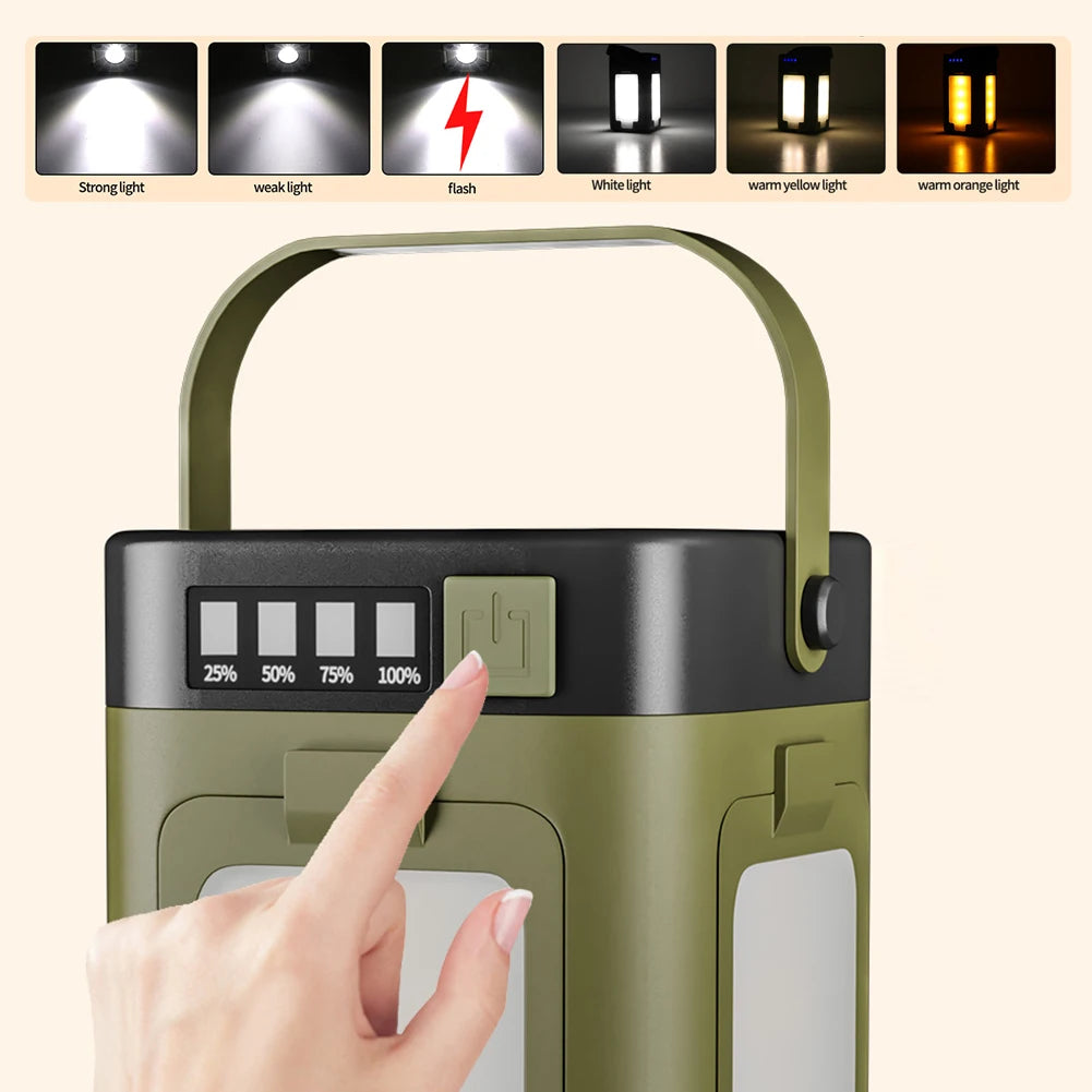 Foldable Camping Light Power Bank Solar Lantern Waterproof Portable Flashlight