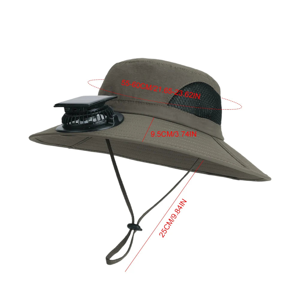 Wide Brim Solar Fan Hat With USB Charging Fans