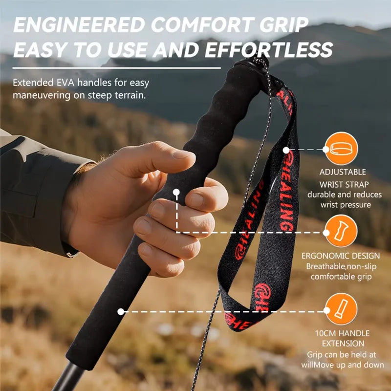 OKHEALING Ultra Light Foldable Carbon Fiber Trekking Poles For Hiking