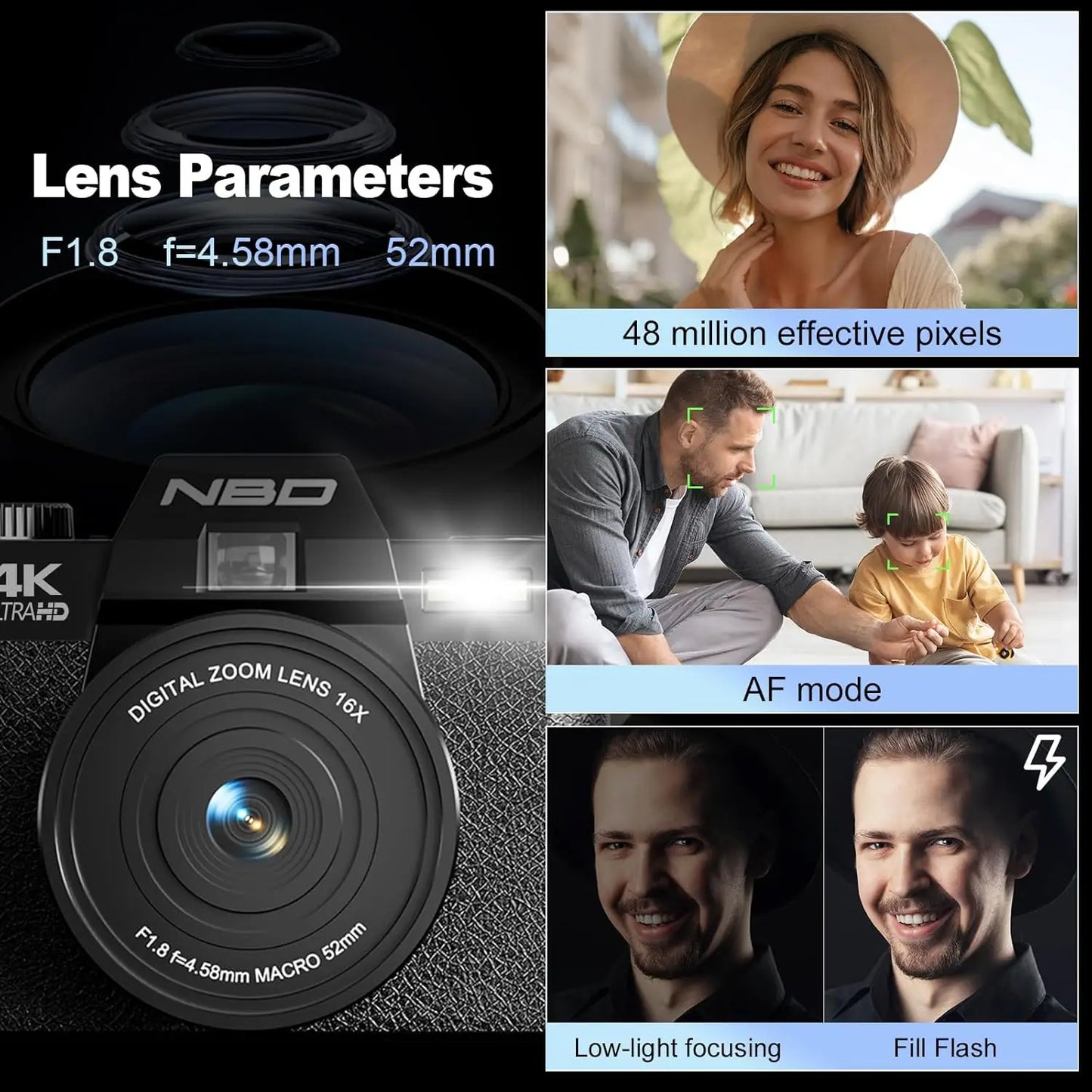 NBD 4K Digital Camera 48MP With 16X Zoom For Photography