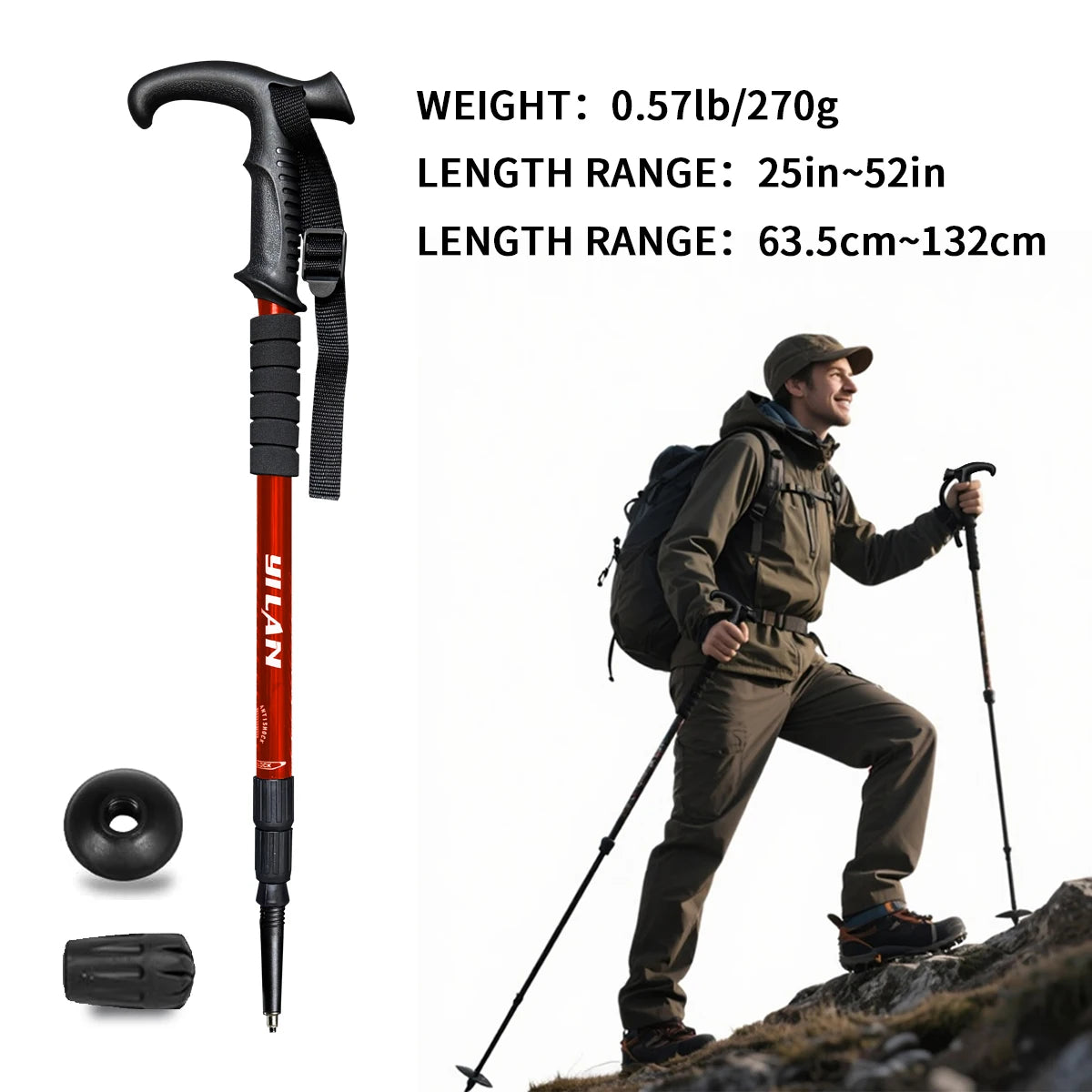 Ultralight Aluminum Hiking Poles With Shock Absorption And Quick Lock