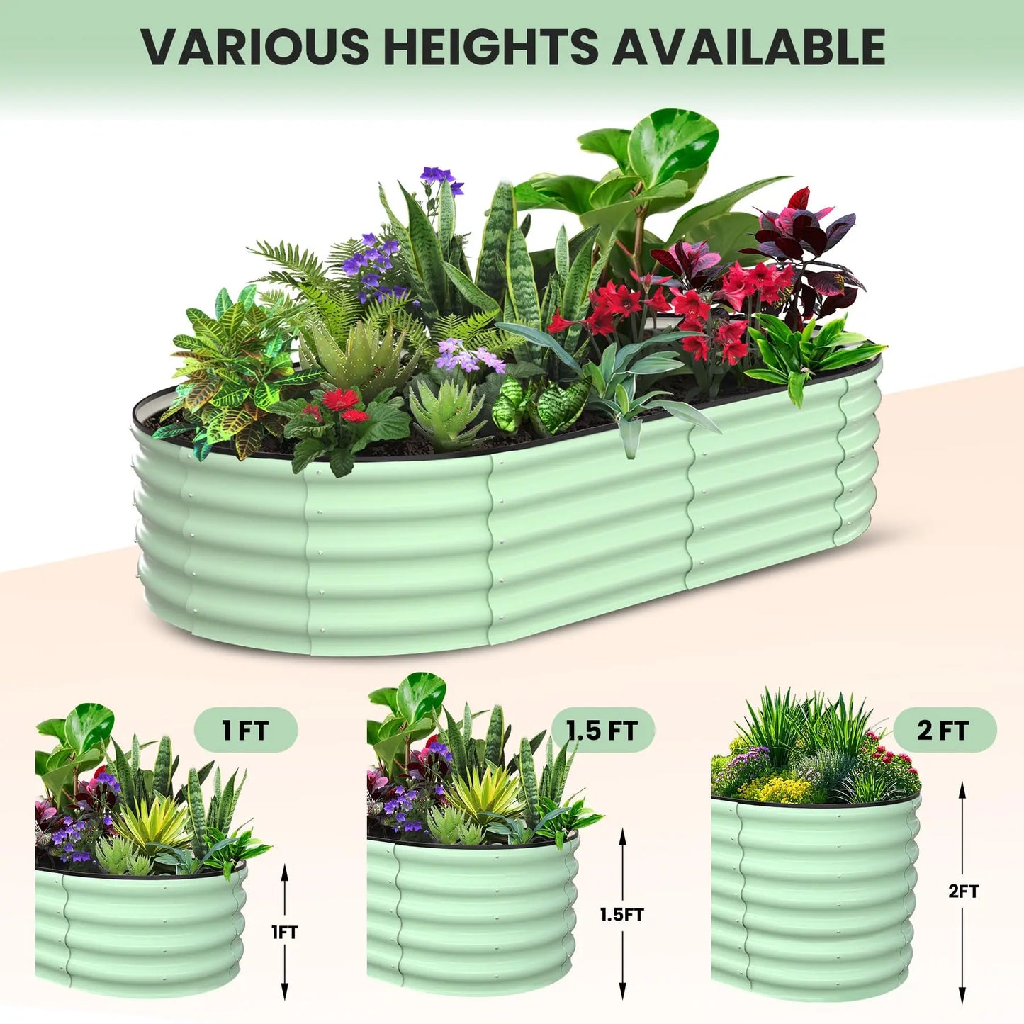 HiMISS 2 Pack Oval Galvanized Steel Raised Garden Beds