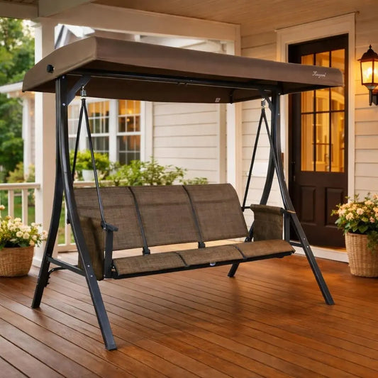 3-Seat Outdoor Porch Swing Glider With Adjustable Steel Frame