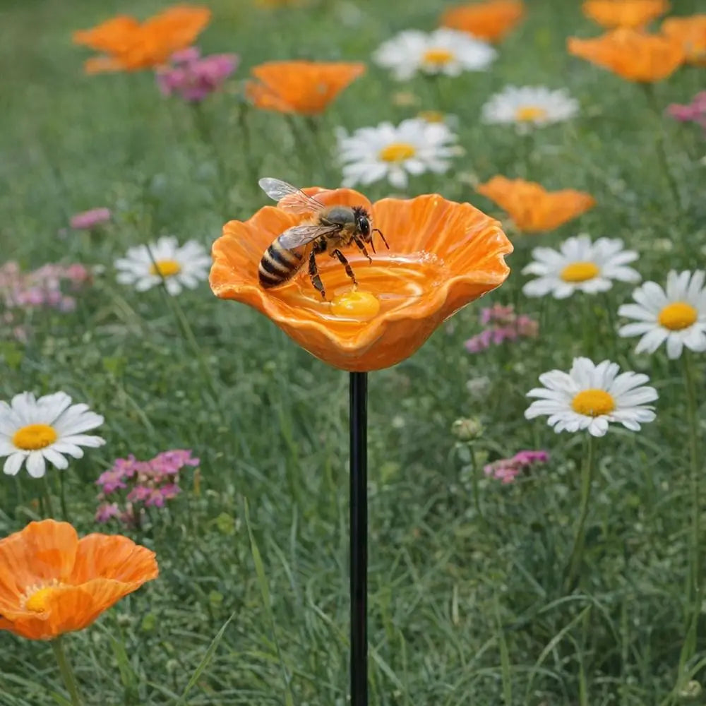 Resin Bee Water Feeder Drinking Fountain Holder Watering Station