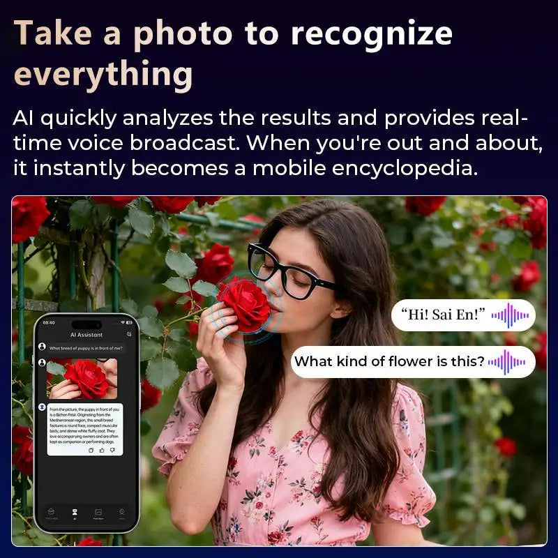 Smart AI Camera Glasses Real Time Translation 1080P Video Bluetooth