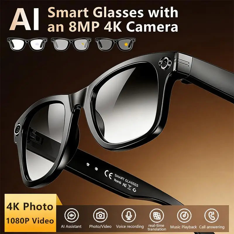 Smart AI Camera Glasses Real Time Translation 1080P Video Bluetooth